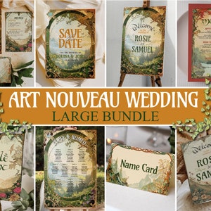 Fantasy Mucha Großes Hochzeitspaket, Natur Jugendstil-Einladungsvorlage, Mucha Hochzeitsset, bearbeitbares Vorlagenpaket, digitaler Download