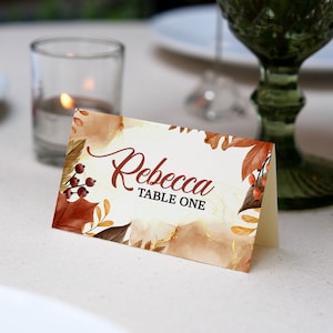 Modèle de cartes de visite pour mariage AUTOMNE Cartes de nom de table de mariage modifiables à télécharger Carte de table de mariage en terre cuite automnale en téléchargement numérique