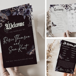 Gothic Wedding Program Template, Halloween Wedding Program Folded, Unique Wedding Program Order of Service, Digital Download