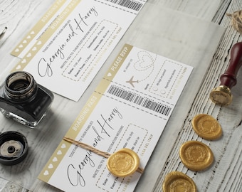 Boarding Pass Wedding Invitation Editable Template Gold Printable Wedding Luxury Boarding Pass RSVP Destination Wedding Invitation Download