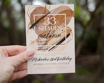 Shades of Melanin Birthday Invitation Template Editable, Adult Birthday Invite Printable Template, Abstract Birthday, Digital Download