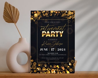Retirement Party Invitation Template Printable Retirement Invitation Black Gold Retirement Editable Party Template Digital Download