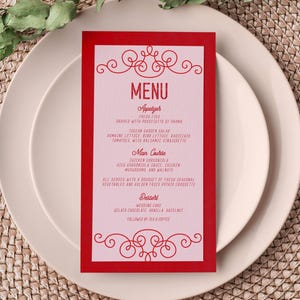 Plantilla de menú de boda retro, menú editable de boda de Wes Anderson, plantilla imprimible de menú naranja y rosa, fácilmente editable, descarga digital