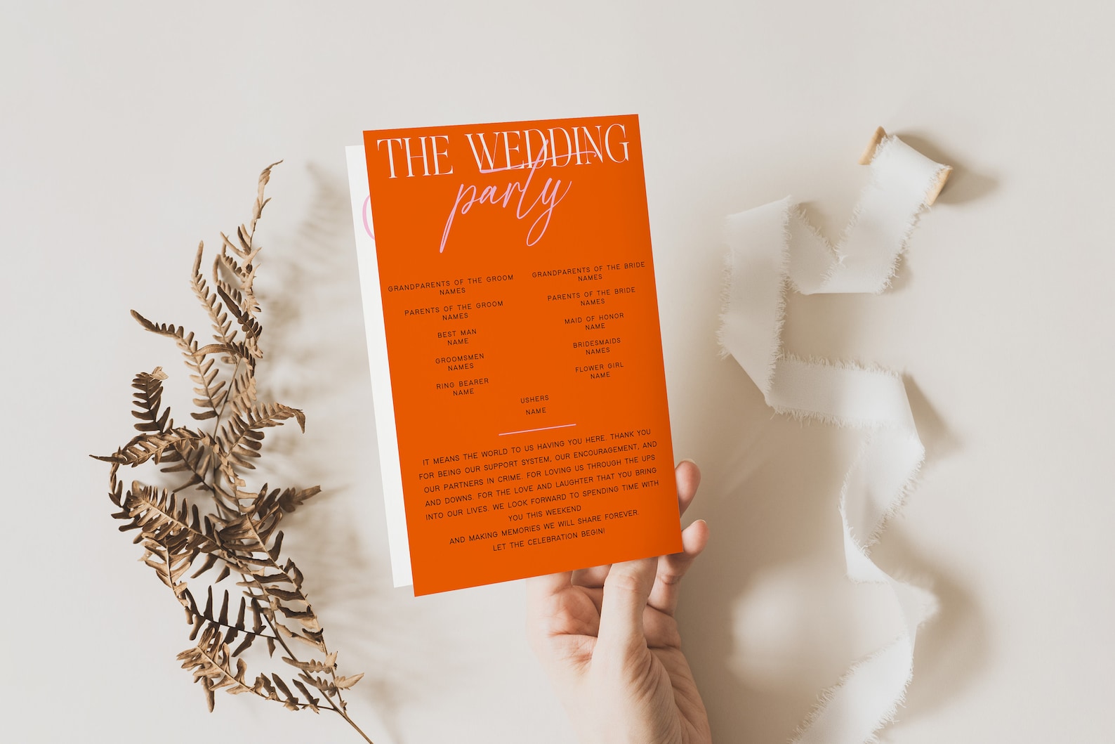 Retro Wedding Program Template, Funky Wedding Program, Pink Orange ...