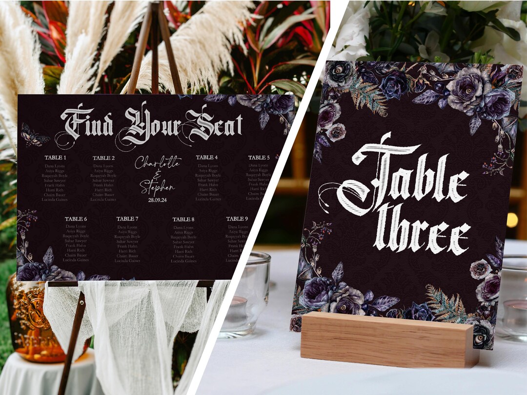 Gothic Wedding Table Card & Seating Plan Template: Dark Halloween Theme ...