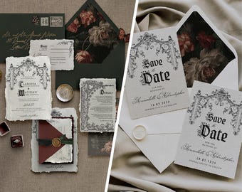 Gothic Wedding Invitation Suite and Save the Date Bundle: Romantic Halloween Invitation (Digital Download)