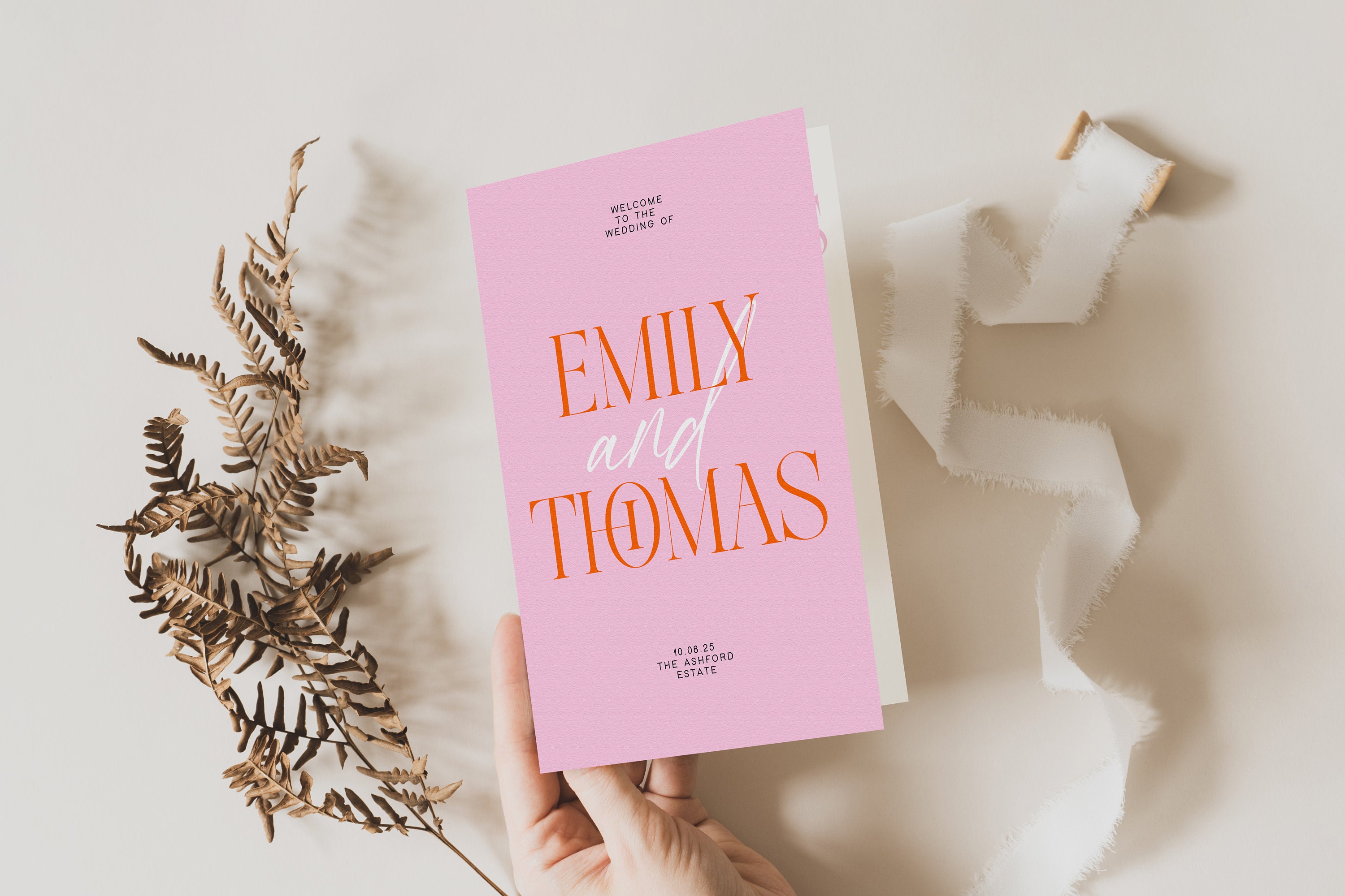 Retro Wedding Program Template, Funky Wedding Program, Pink Orange ...