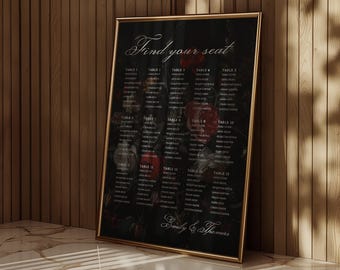 Moody Floral Wedding Menu Template, Dark Romance Menu Card, Burgundy Rose Gothic Wedding Dinner Menu, Editable 4x9 Printable Menu