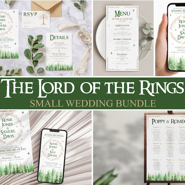 LOTR Wedding Set Small Bundle RSVP Détails Invitation Evite Nerdy Wedding Templates Table Plan Fantasy Wedding Téléchargement numérique