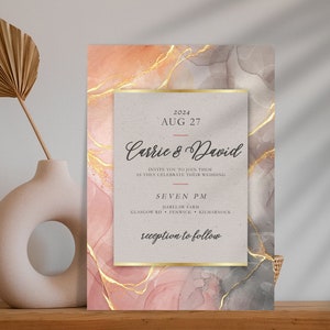 Marble Wedding Invitation Template, Pink Gold Wedding Editable DIY Template, Printable Luxury Wedding Invite Gold Luxe Digital Download