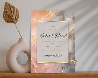 Sunset Wedding Invitation Template Blush Marble Wedding Editable DIY Template Printable Luxury Wedding Invite Gold Luxe Digital Download