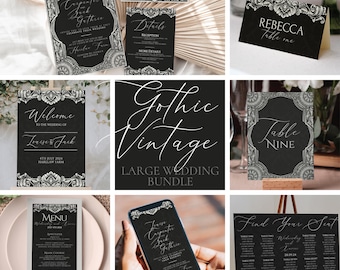 Gothic Vintage Wedding Template Bundle Large Editable Halloween Wedding Set Print at Home DIY Goth Wedding Suite Digital Download Templett