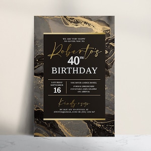 Schwarz und Gold Geburtstagseinladung Vorlage Marmor Geburtstag Luxus einladen Bearbeitbare druckbare Vorlage Party einladen Digitaler Download