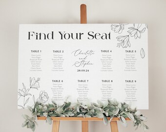 ELEGANT Wedding Table Plan Template Find Your Seat Sign Wedding Editable Minimal Floral Seating Chart Template Printable Digital Download
