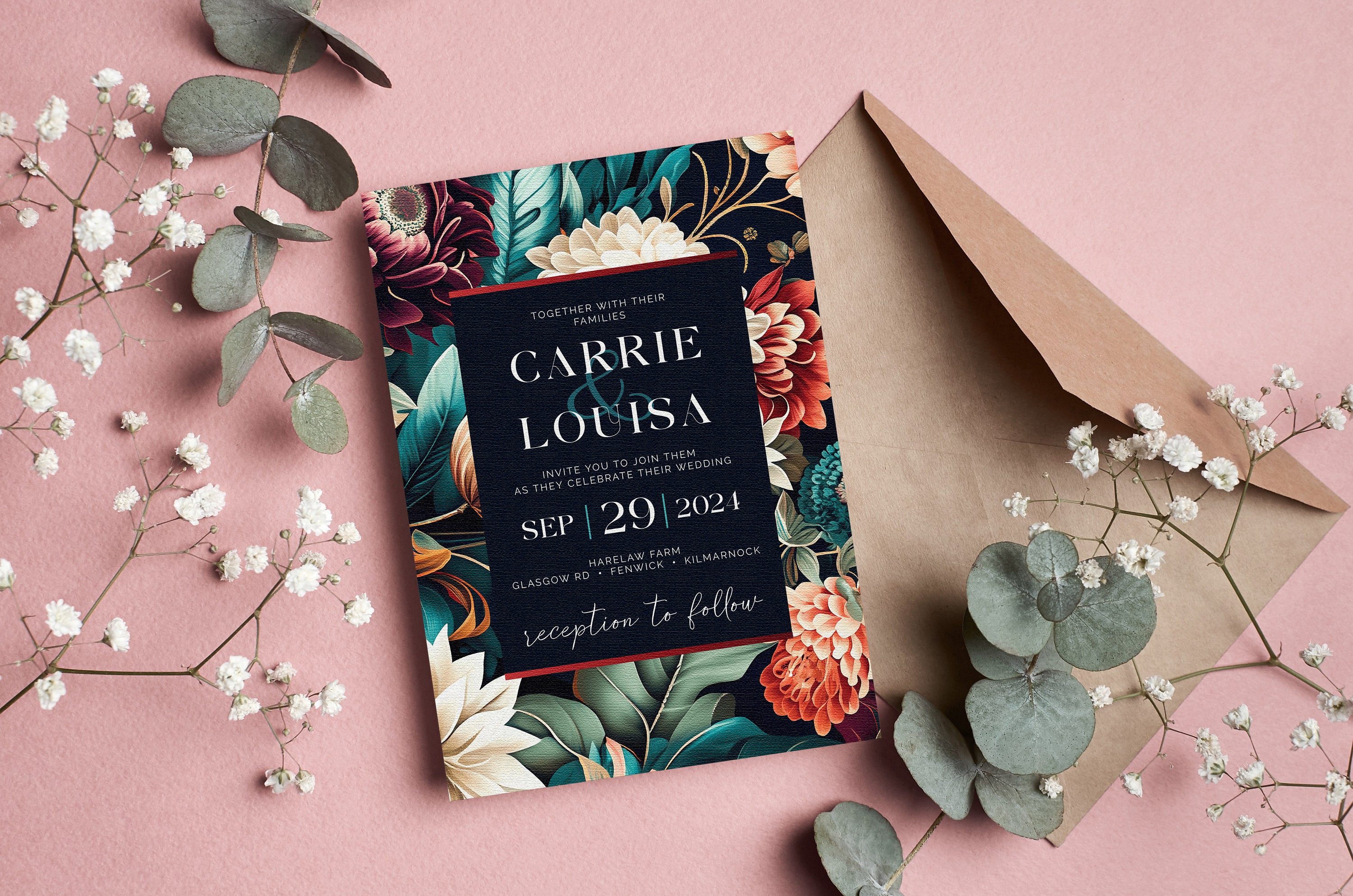LUXURY Floral Wedding Invitation Template Set Bold Flowers Wedding ...