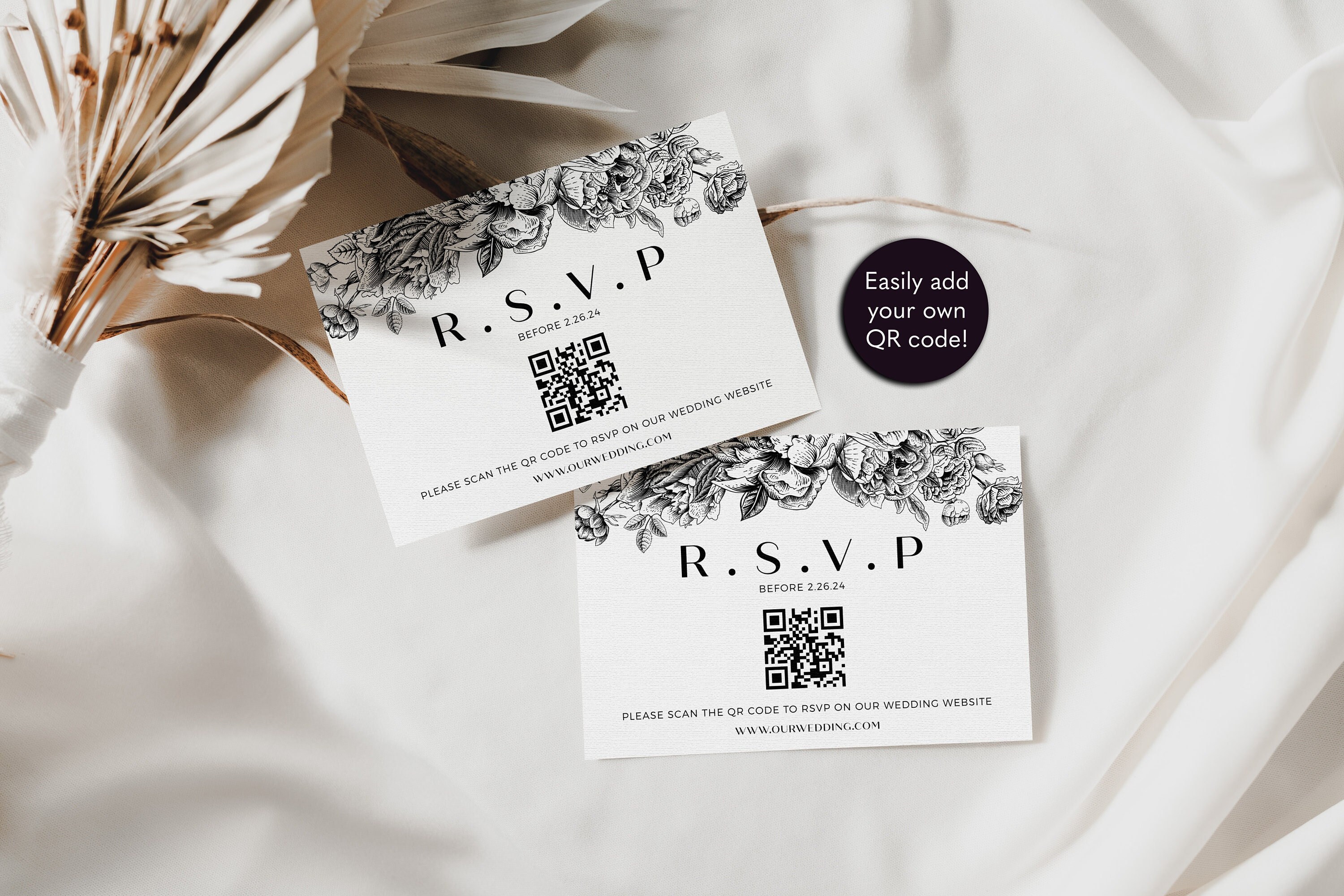 QR Code Response Card Template Floral Minimal Wedding Reply Card RSVP ...