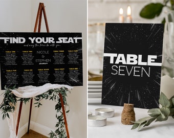 SCI FI Wedding Table Cards and Seating Plan Bundle Template Geeky Wedding Table Numbers Nerdy Wedding Printable Table Cards Easy to Edit