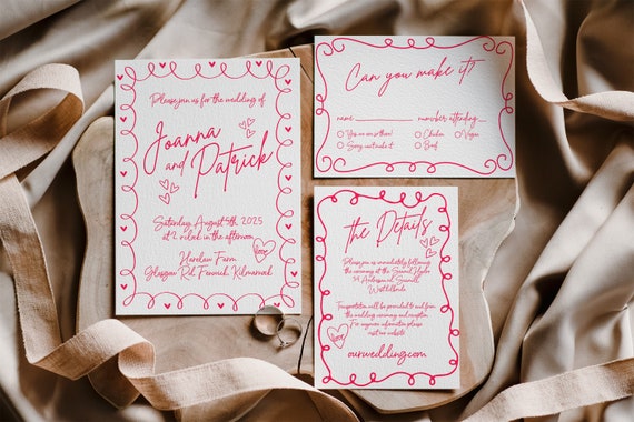 Illustrated Wedding Invitation Template, Hand Drawn Scribble Wedding Invite, Handwritten Wedding Invitation RSVP Printable Unique Invitation