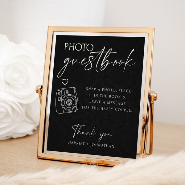 Photo Guestbook Sign, Gothic Photo Guest book Sign Printable, Alternative Guest Book Sign Template, Polaroid Wedding Sign, Photo Album Sign