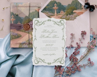 Fairytale Wedding Invitation Template: Regency Rococo Design (Digital Download