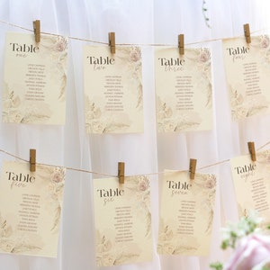 Plantilla de tabla de asientos de boda editable Floral Boho mesa de boda asiento clavijas elegante Boho boda signo descarga digital