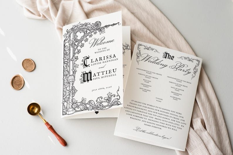 Gothic Wedding Program Template, Romantic Goth Wedding Program Editable ...