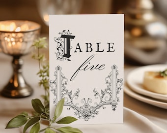 Gothic Wedding Table Numbers: Vintage Medieval Design (Digital Download)