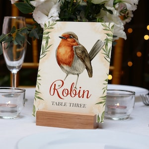 Cartões de mesa de casamento de jardim, ilustrações de pássaros, números de mesa de casamento ao ar livre, cartões de mesa imprimíveis, fáceis de editar