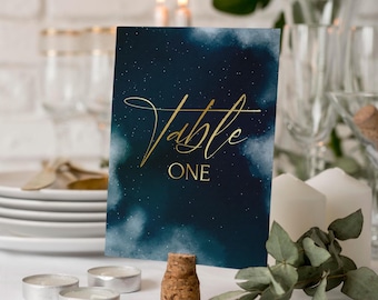 Night Sky Wedding Table Numbers, Editable ACOTAR Wedding Table Cards, Dreamy Navy Gold Wedding Template, Celestial Wedding Digital Download