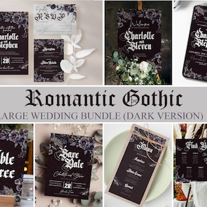 Pacote de casamento gótico romântico gótico vintage casamento floral pacote de casamento halloween assustador modelos editáveis download digital