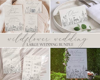 Wildflower Botanical Wedding Bundle Templates QR Code RSVP & Details Wedding Timeline Name Cards Wildflower Invite Editable Digital Download