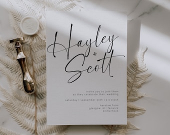 Minimal Wedding Invitation Template Editable Minimalist Wedding Calligraphy Invite Simple Bridal Printable Digital Download Templett