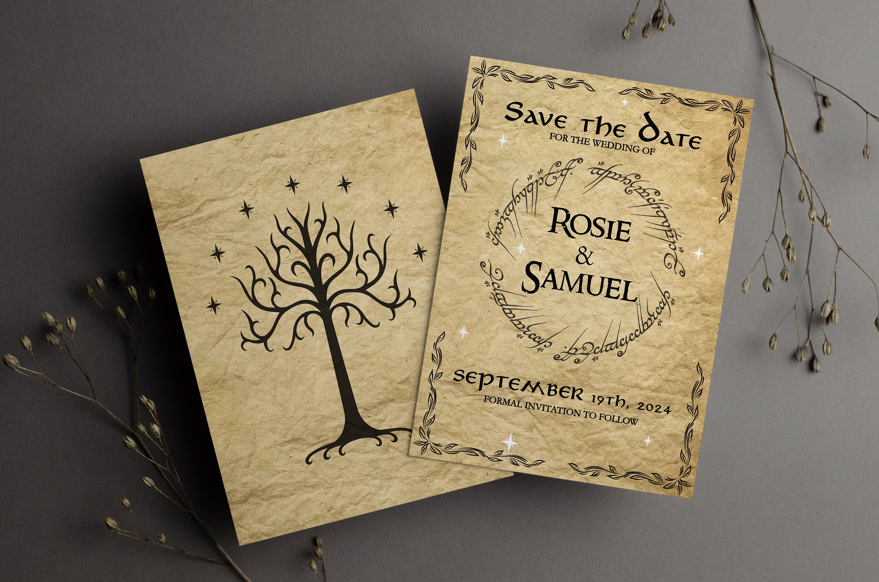 LOTR Wedding Invitation Save the Date Template Elven Wedding Invite ...