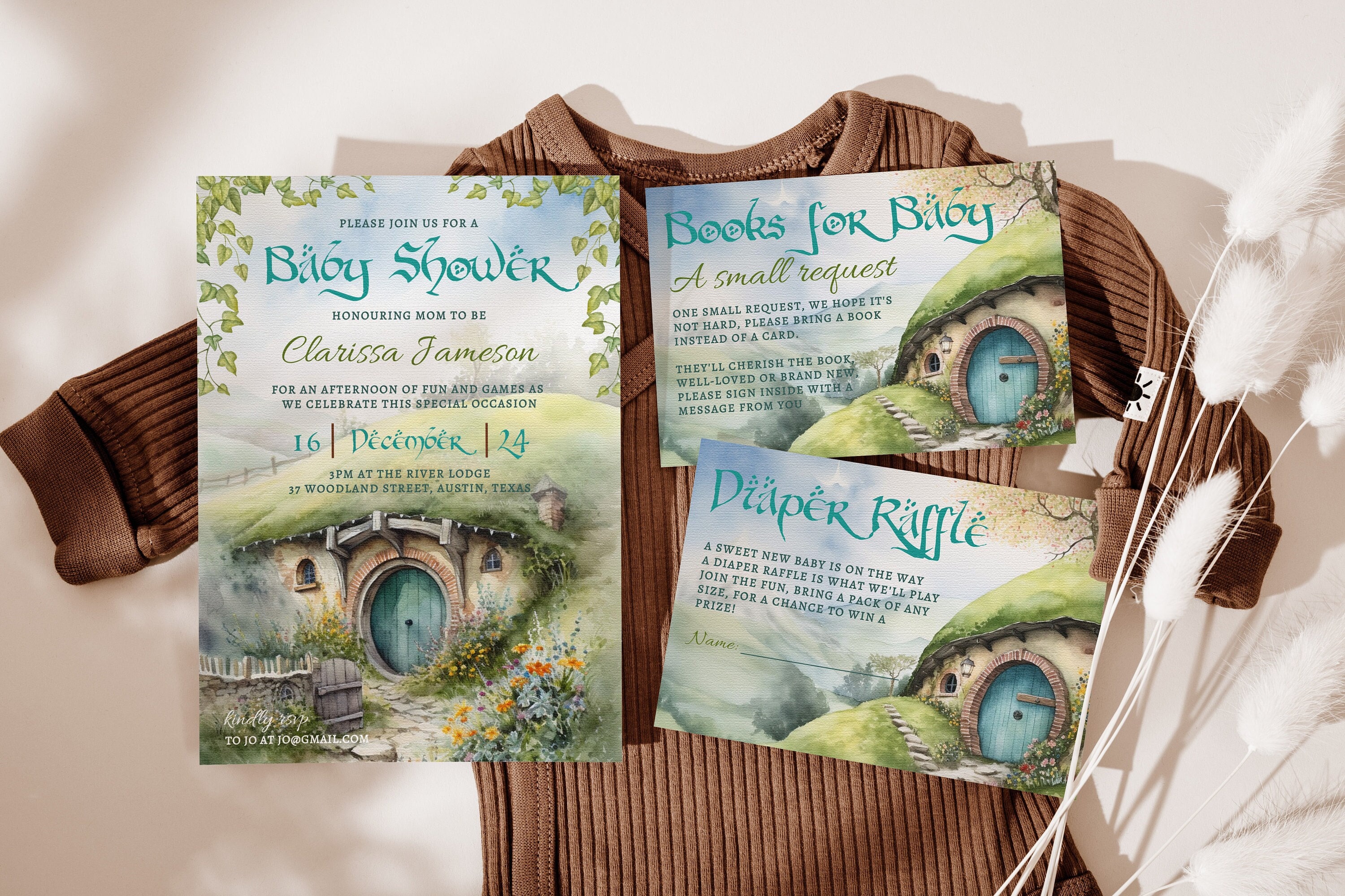 Geek Baby Shower Invitation Template, LOTR Invitation Printable, Nerdy Book Request Card, Diaper Raffle Template, Digital Download