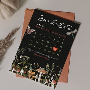 Cottagecore Wedding Save the Date, Botanical Wedding Invitation, Mushroom Forest Wedding Invite, Easily Editable, Digital Download