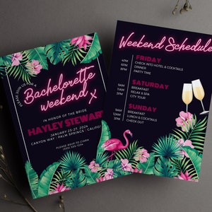 Bachelorette Invite Template Neon Tropical Bachelorette Party Invitation Editable Template Flamingo Hen Party Invite Digital Download