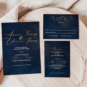 Celestial Wedding Invitation Set Stars Wedding Invite Template Editable DIY Wedding Night Sky Gold Navy Wedding Invite Digital Download