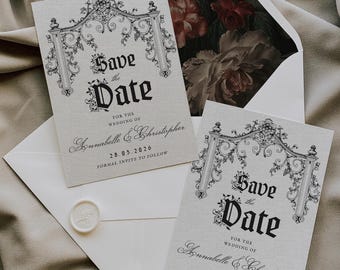 Gothic Wedding Save the Date, Romantic Halloween Wedding Invite, Medieval Wedding Template, Fantasy Wedding Invite, Digital Download