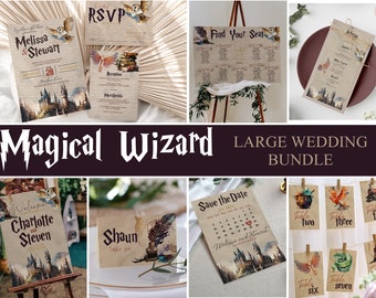 Magical Wizard Wedding Full Bundle Editable Templates Fantasy Wedding Set Watercolour Magical Wedding Custom Signs DIY Templates Download