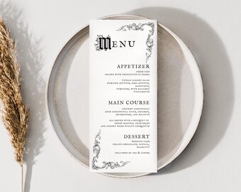 Editable Gothic Wedding Menu Template, Romantic Vintage Design (Digital Download)