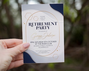 Modern Retirement Party Invitation Template, Elegant Minimal Retirement Invite Editable Template, Digital Download, Male Retirement Party