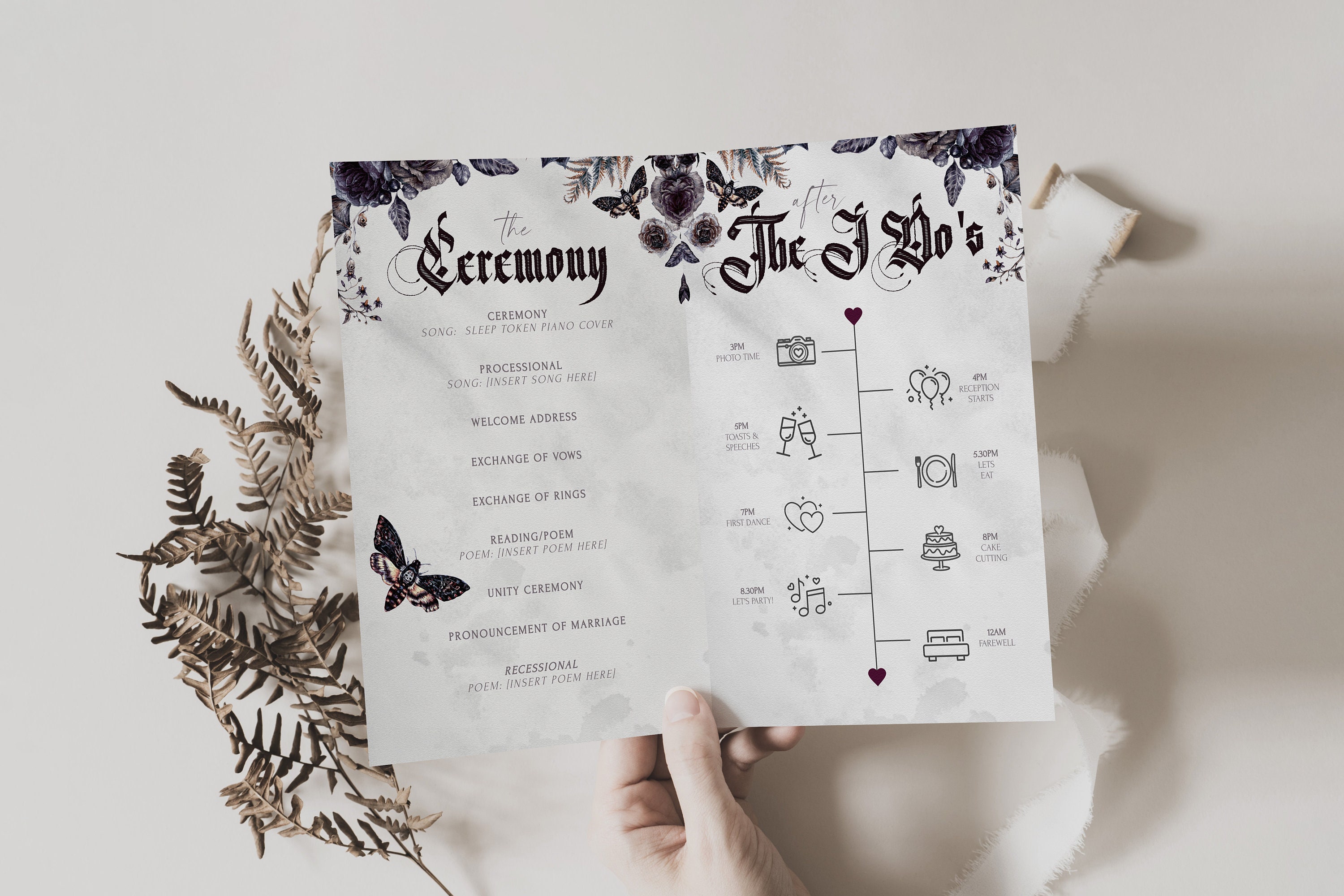 Gothic Wedding Program Template, Halloween Wedding Program Folded ...