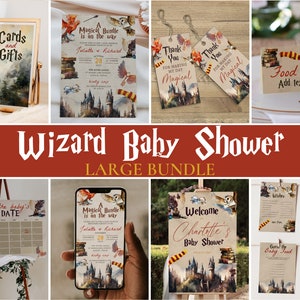 Magical Wizard Baby Shower Large Bundle, Editable Baby Decorations Sign, Printable Baby Geeky Baby Shower Shower Signs, Digital Download