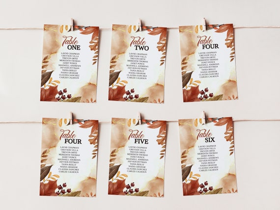 Autumn Seating Chart Cards