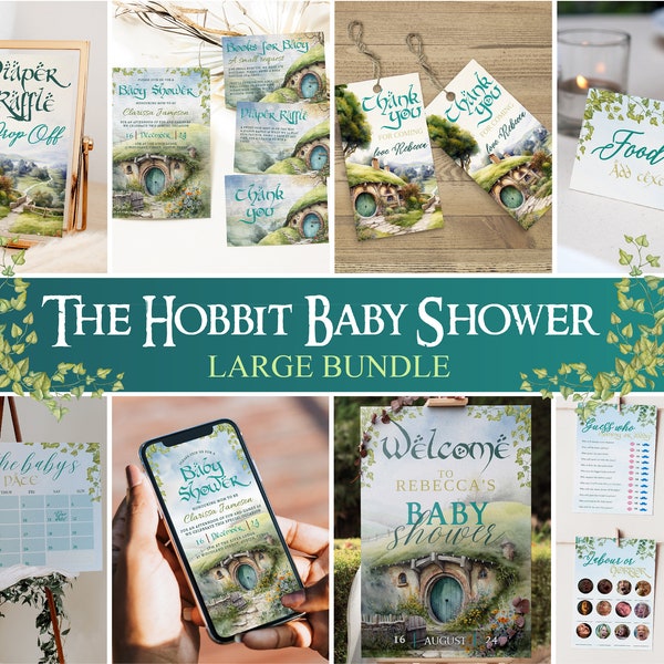 Der Hobbit-Babyparty-Dusche-Set, bearbeitbares Nerdy-Babydekorationsschild, druckbare Baby-Geeky-Babyparty-Duscheschilder, digitaler Download