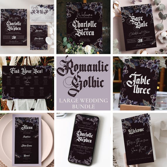 Romantic Goth Wedding Bundle Gothic Vintage Wedding Floral Wedding Bundle Halloween Spooky Wedding Editable Templates Digital Download