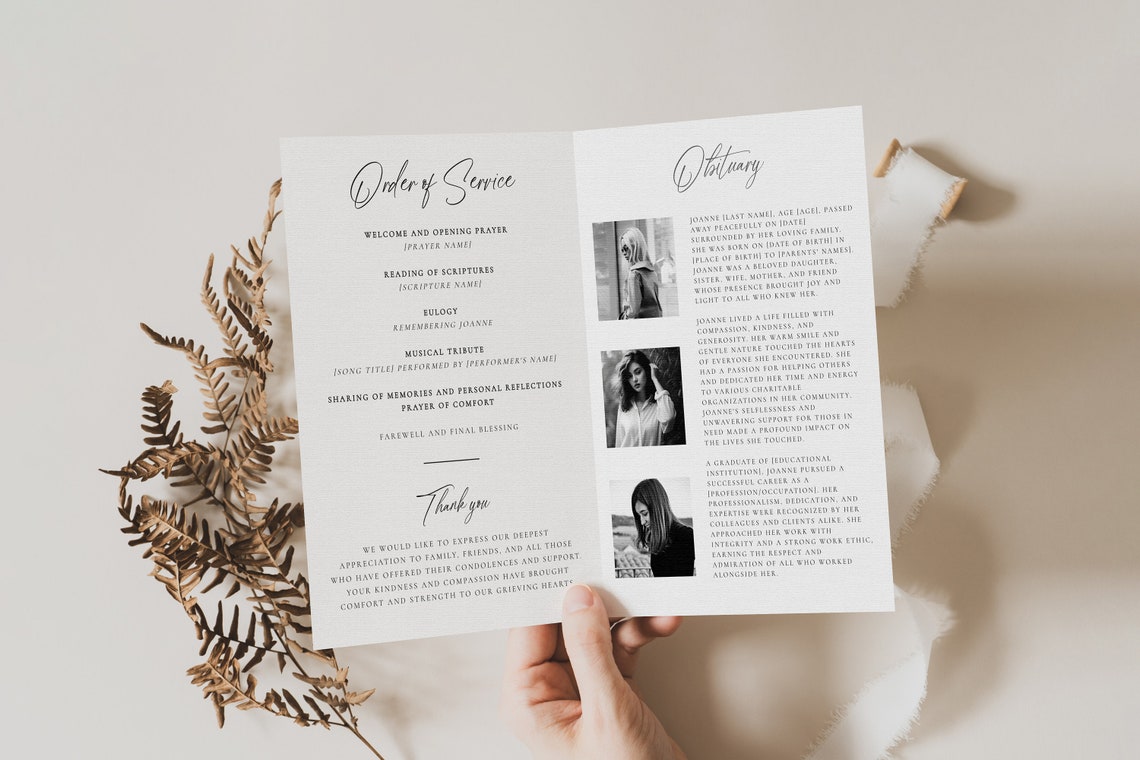 Funeral Program Template for Man, Modern Funeral Order of Service