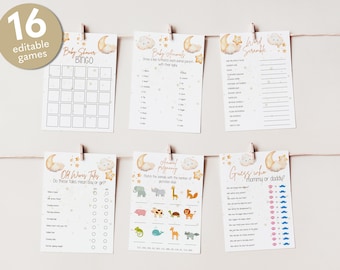 Moon and Stars Baby Shower Games Bundle: Printable, Editable Templates (Digital Download)