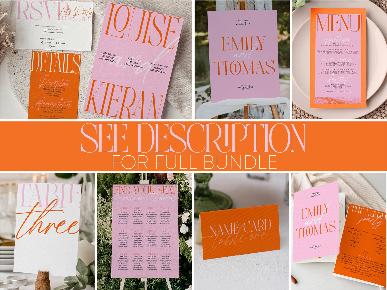 Retro Wedding Program Template, Funky Wedding Program, Pink Orange ...