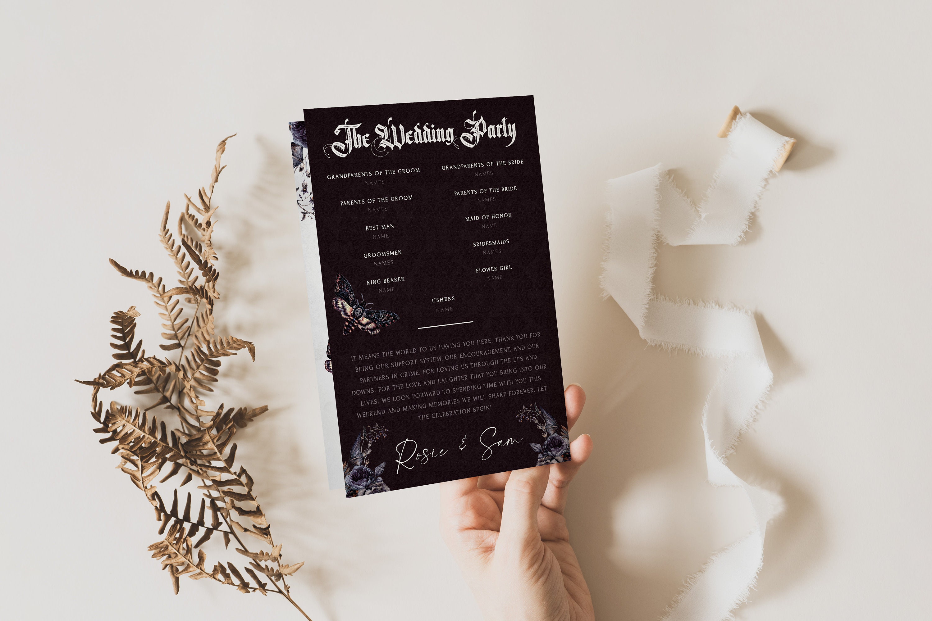 Gothic Wedding Program Template, Halloween Wedding Program Folded ...